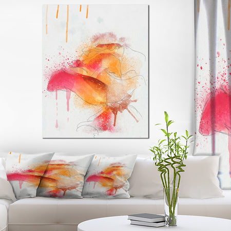 Orange Rose Illustration Watercolor - Modern Floral Canvas Wall Art