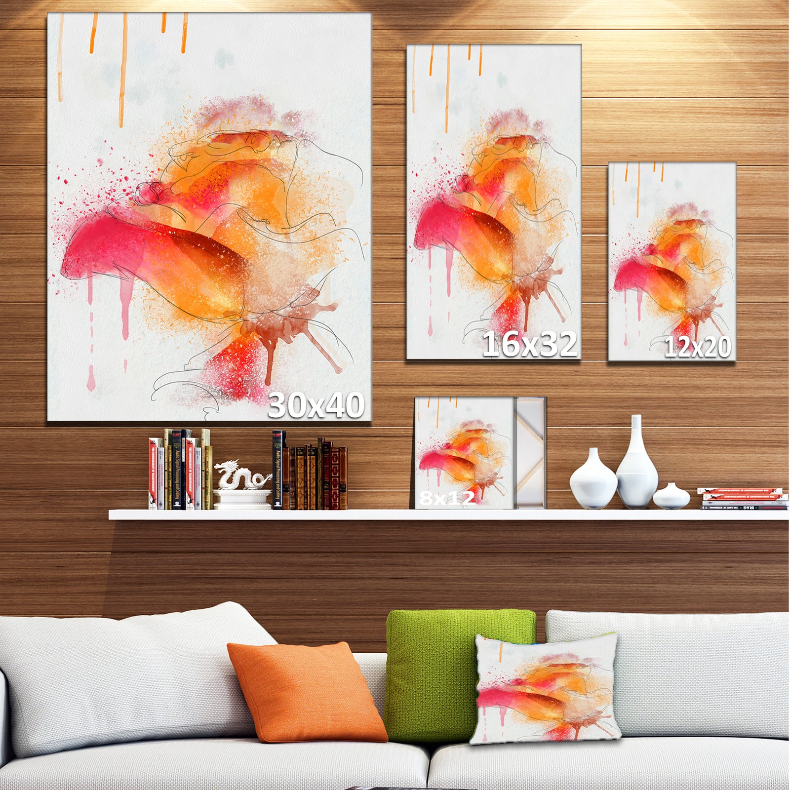Orange Rose Illustration Watercolor - Modern Floral Canvas Wall Art