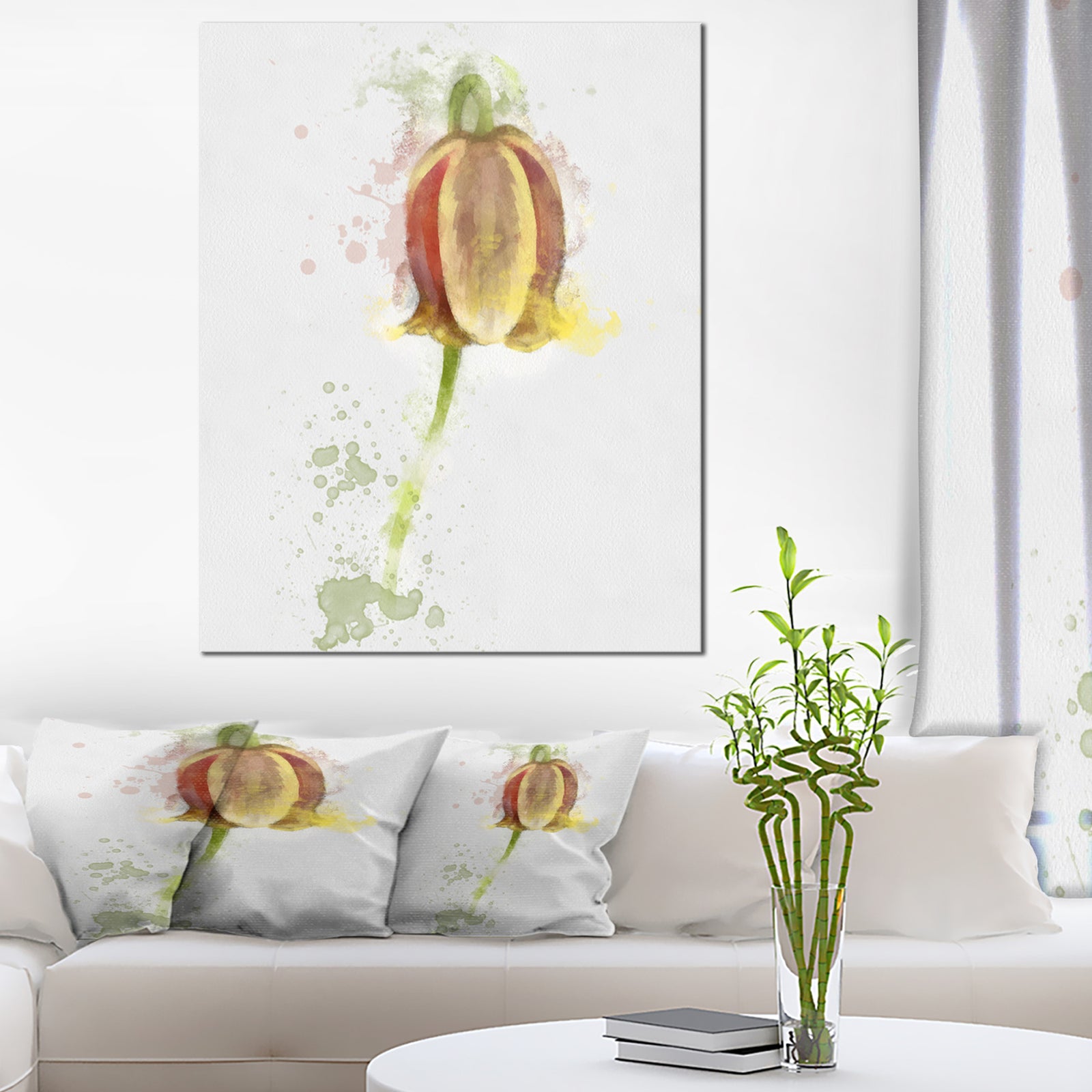 Brown Tulip Sketch Watercolor - Modern Floral Canvas Wall Art