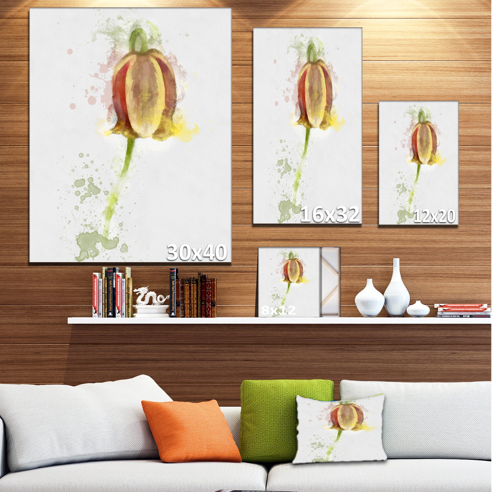 Brown Tulip Sketch Watercolor - Modern Floral Canvas Wall Art