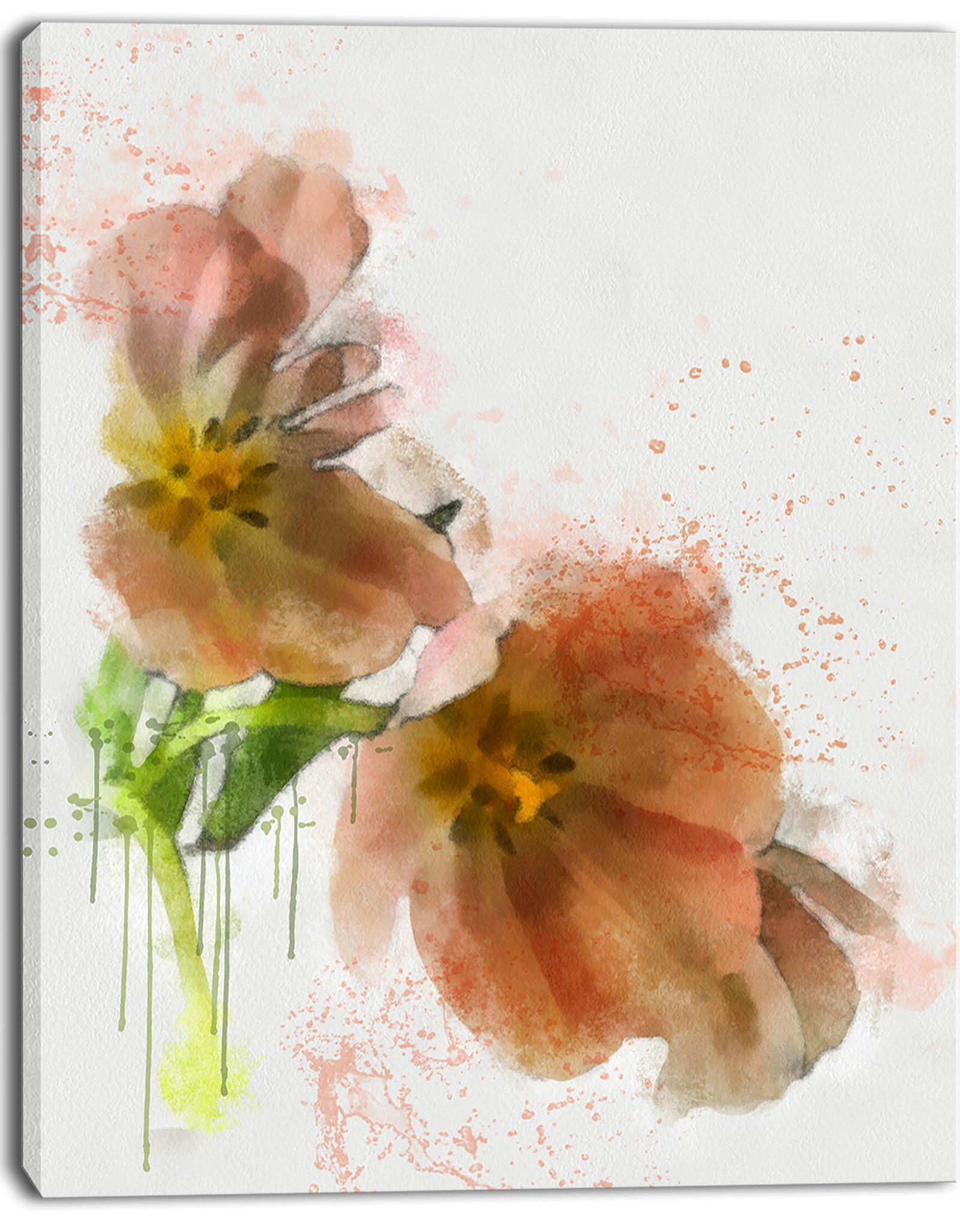 Brown Tulips Sketch Watercolor - Modern Floral Canvas Wall Art
