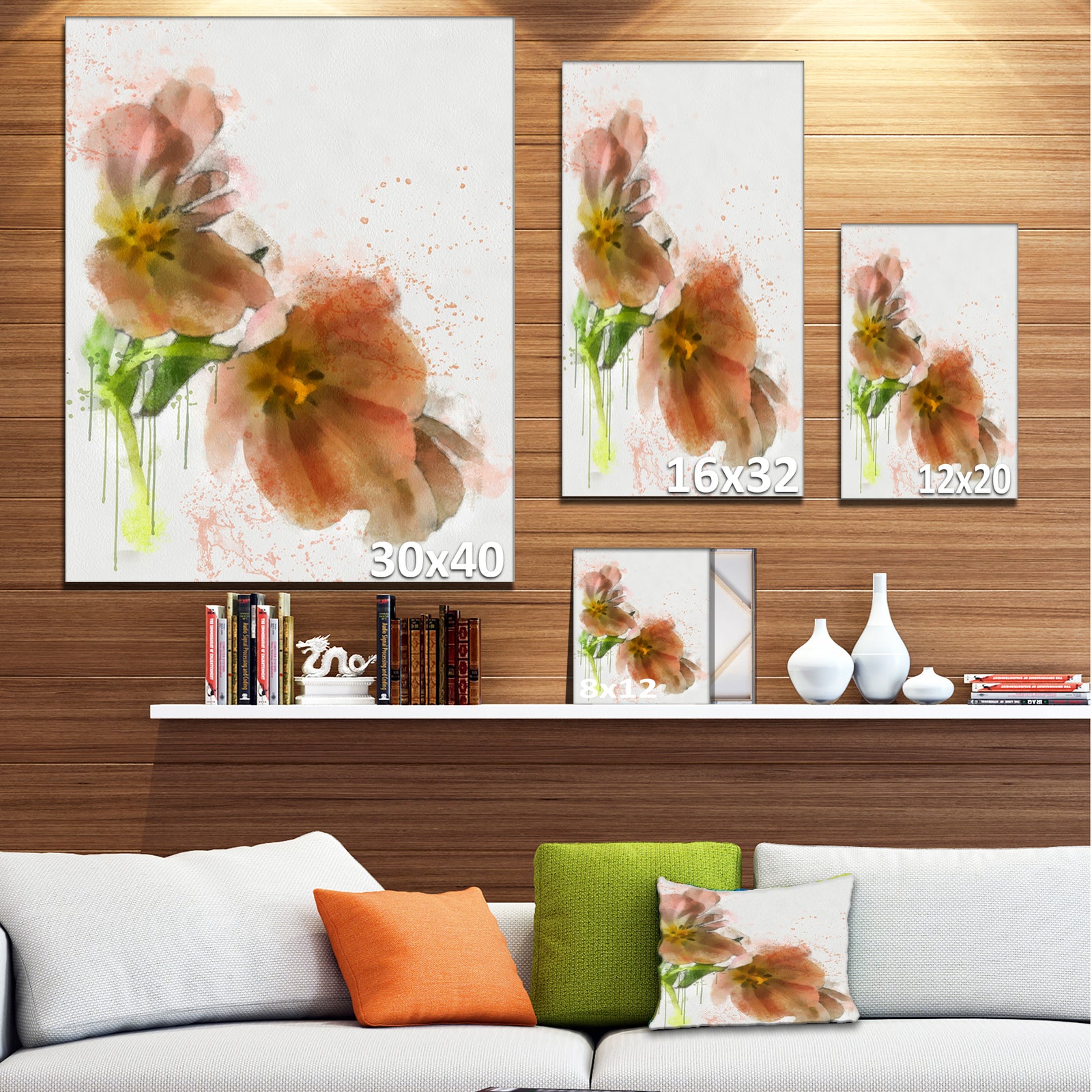 Brown Tulips Sketch Watercolor - Modern Floral Canvas Wall Art