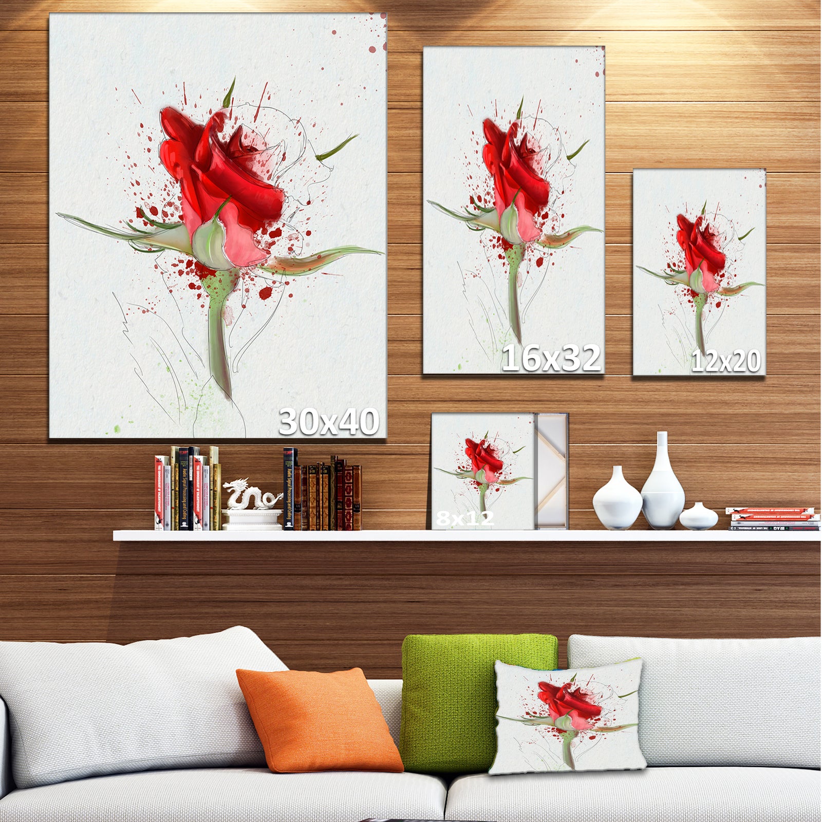 Bright Hand-drawn Red Rose Sketch - Modern Floral Canvas Wall Art