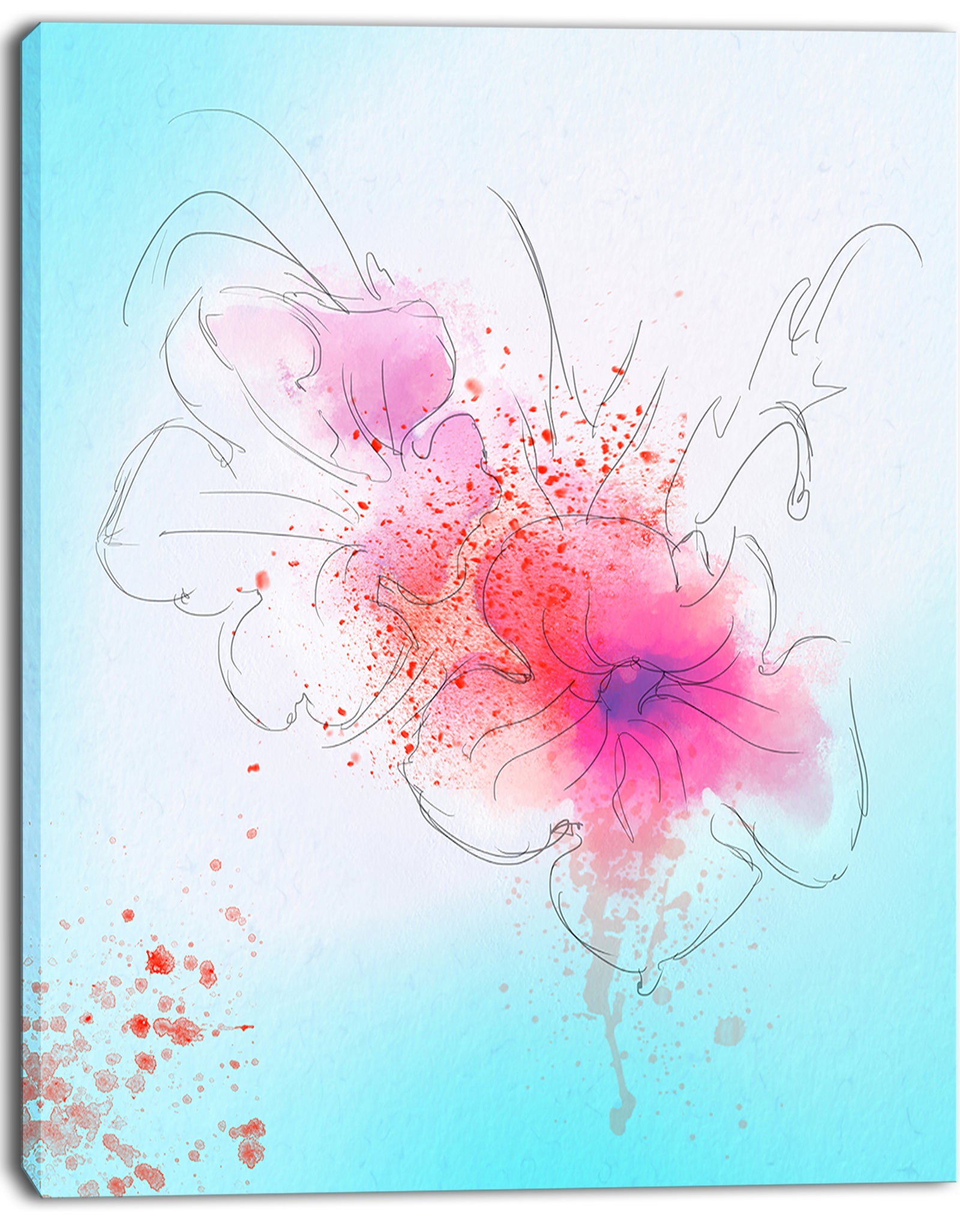 Pink Flowers Illustration Watercolor - Modern Floral Canvas Wall Art