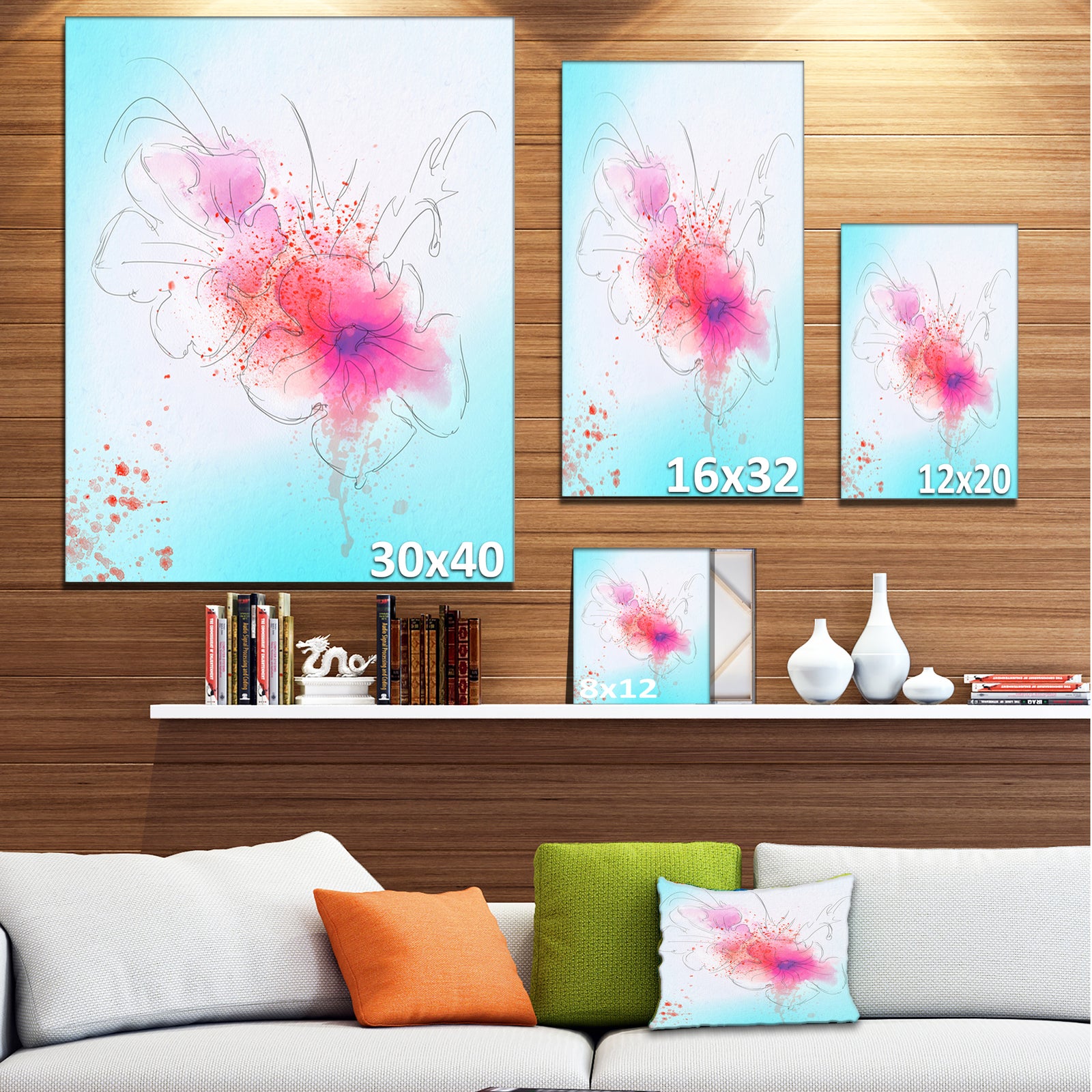 Pink Flowers Illustration Watercolor - Modern Floral Canvas Wall Art