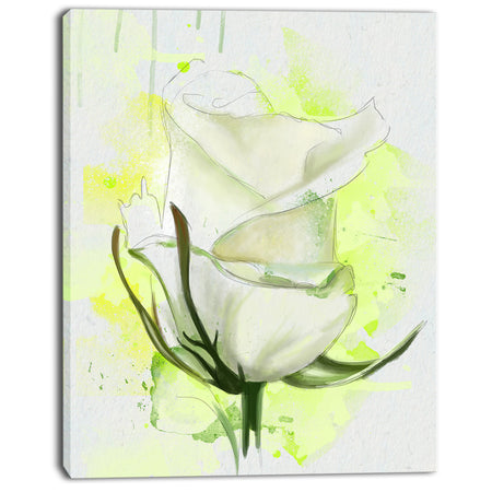 White Roses Watercolor Sketch - Modern Floral Canvas Wall Art