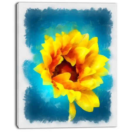 Sunflower on Blue Watercolor - Modern Floral Canvas Wall Art