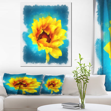 Sunflower on Blue Watercolor - Modern Floral Canvas Wall Art
