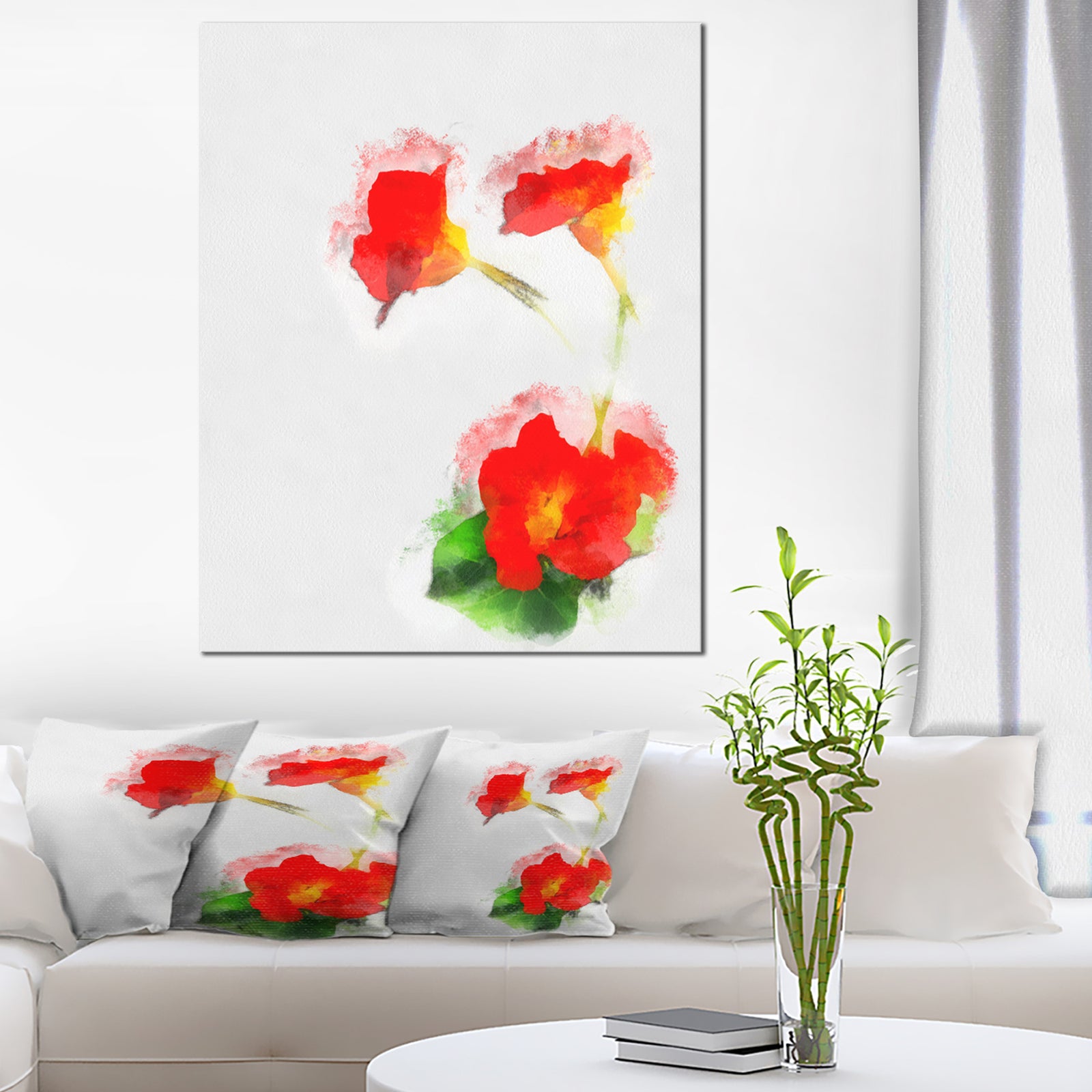 Red Gentiana Alpina Watercolor - Modern Floral Canvas Wall Art