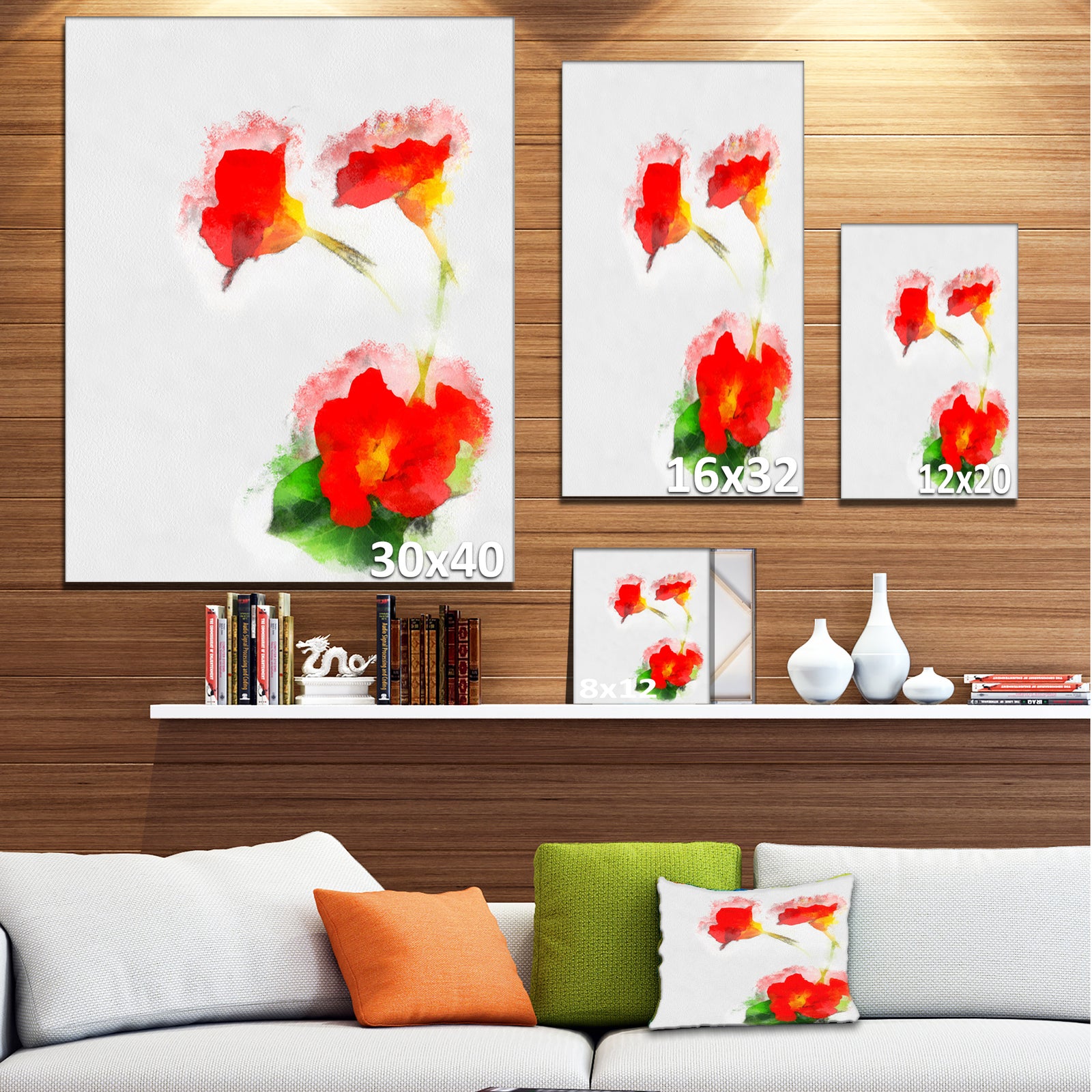 Red Gentiana Alpina Watercolor - Modern Floral Canvas Wall Art