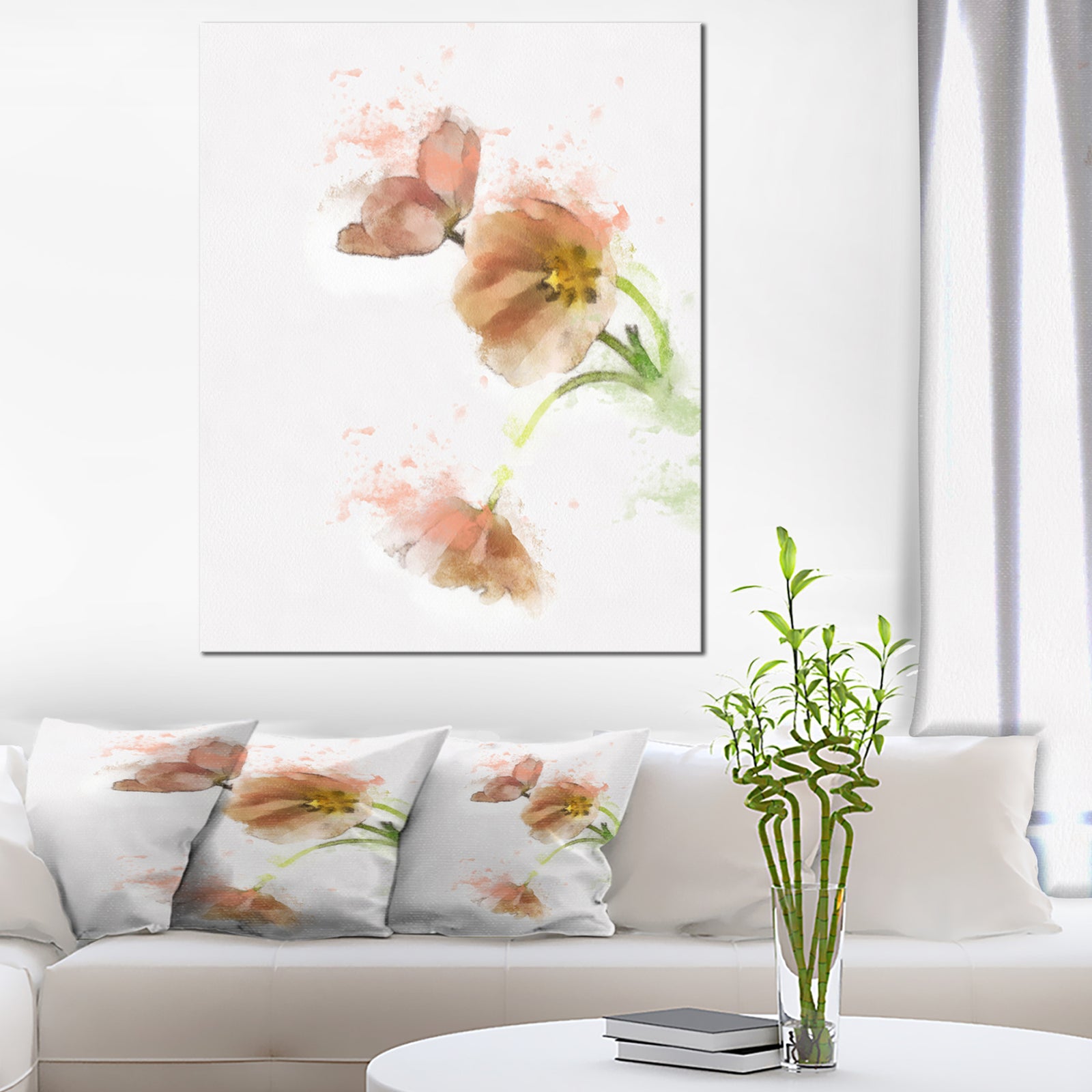 Cute Tulips Illustration Watercolor - Modern Floral Canvas Wall Art