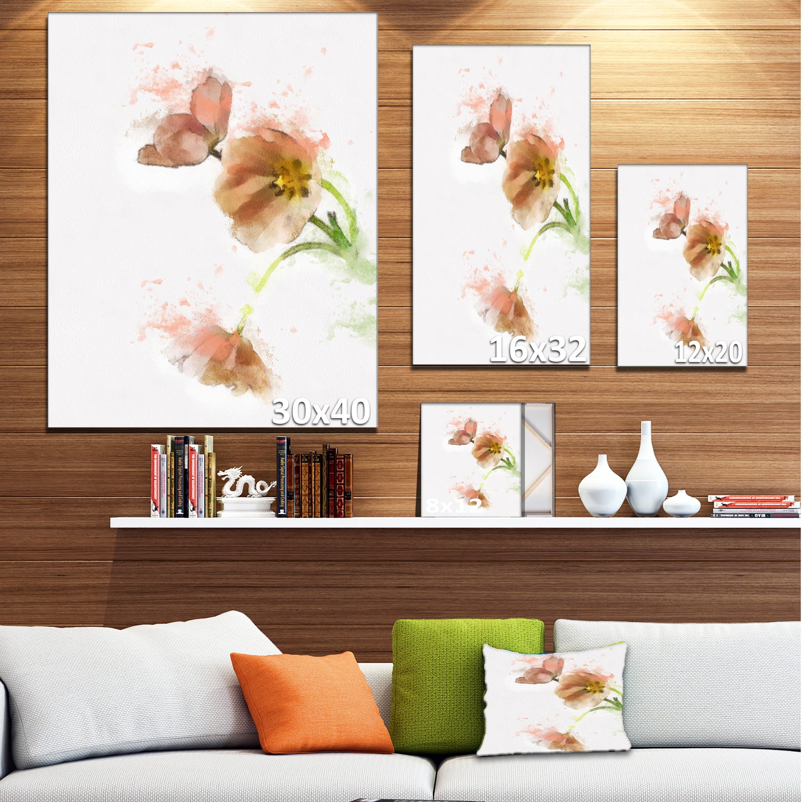 Cute Tulips Illustration Watercolor - Modern Floral Canvas Wall Art