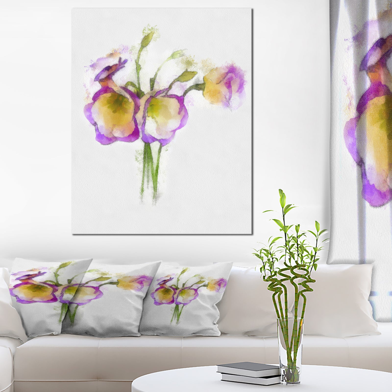 Eustoma Flowers Watercolor Sketch - Modern Floral Canvas Wall Art