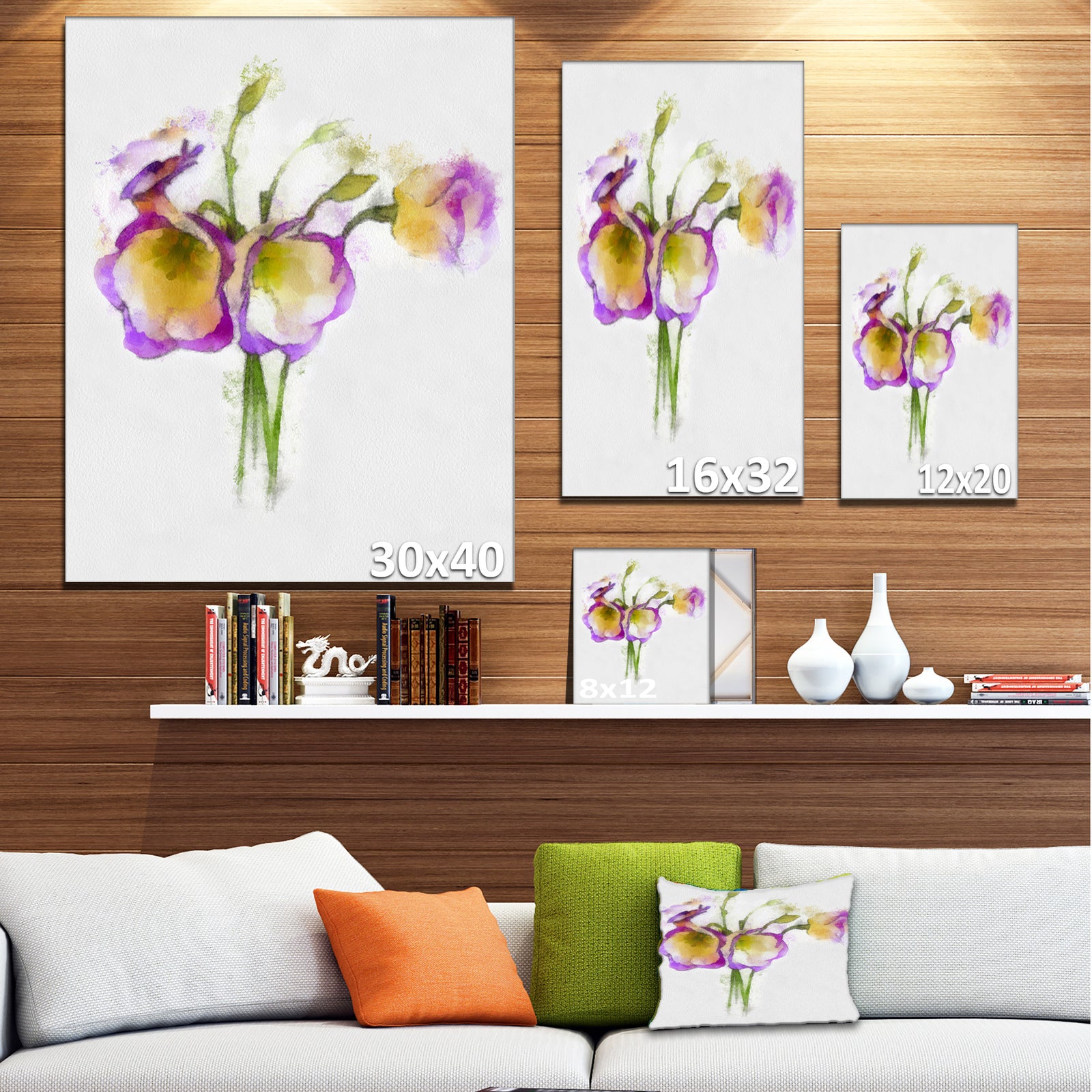Eustoma Flowers Watercolor Sketch - Modern Floral Canvas Wall Art
