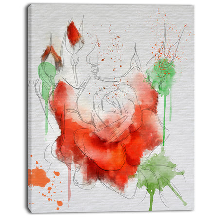 Red Rose Illustration Watercolor - Modern Floral Canvas Wall Art
