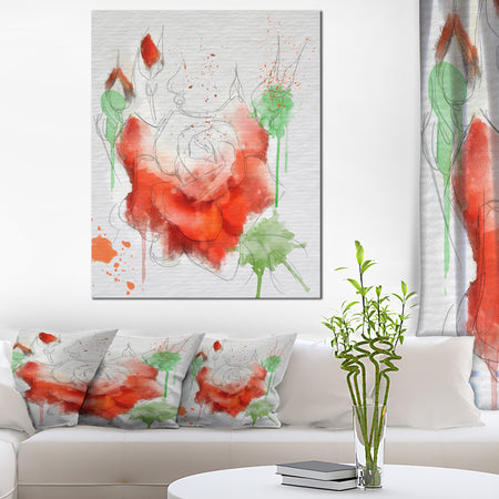 Red Rose Illustration Watercolor - Modern Floral Canvas Wall Art