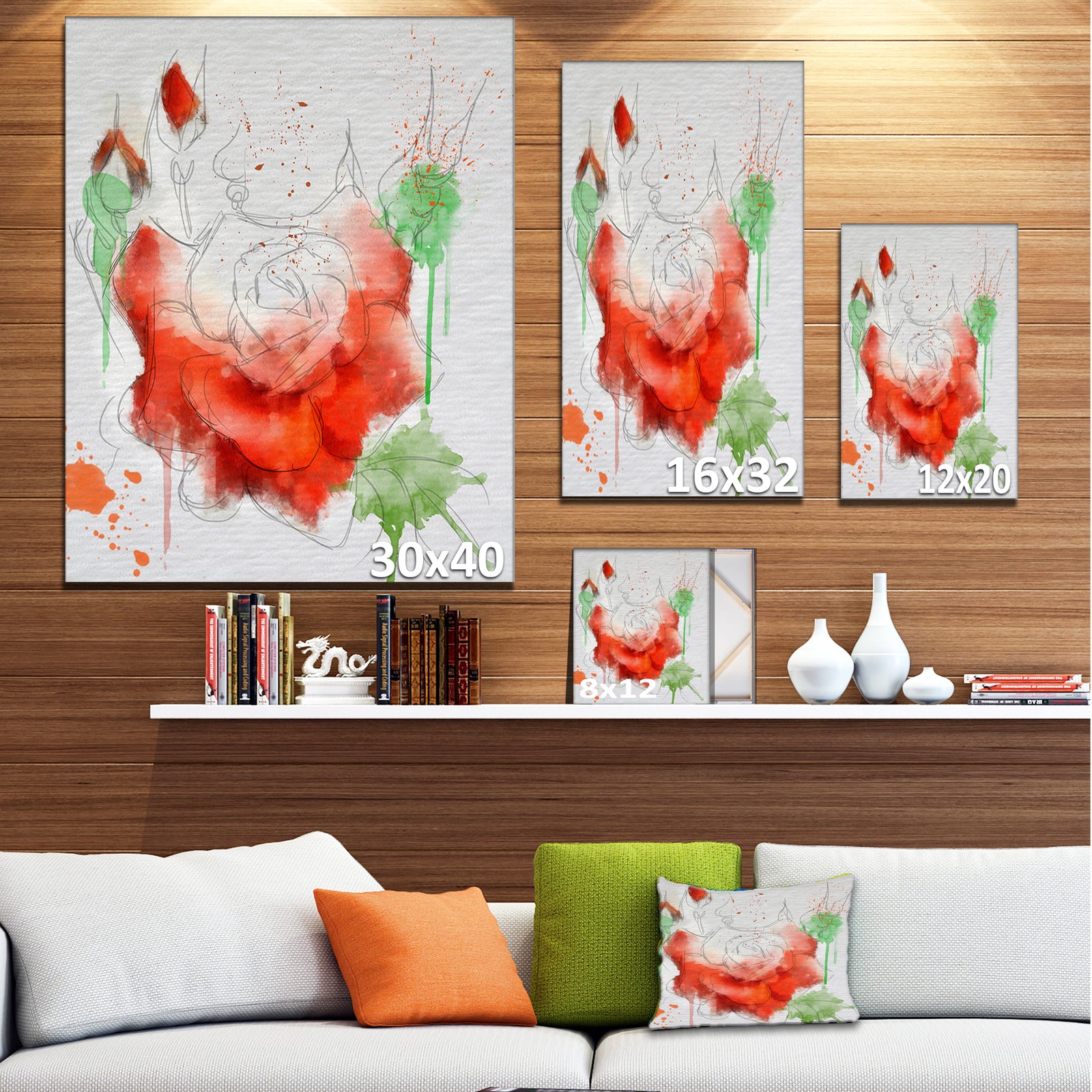 Red Rose Illustration Watercolor - Modern Floral Canvas Wall Art