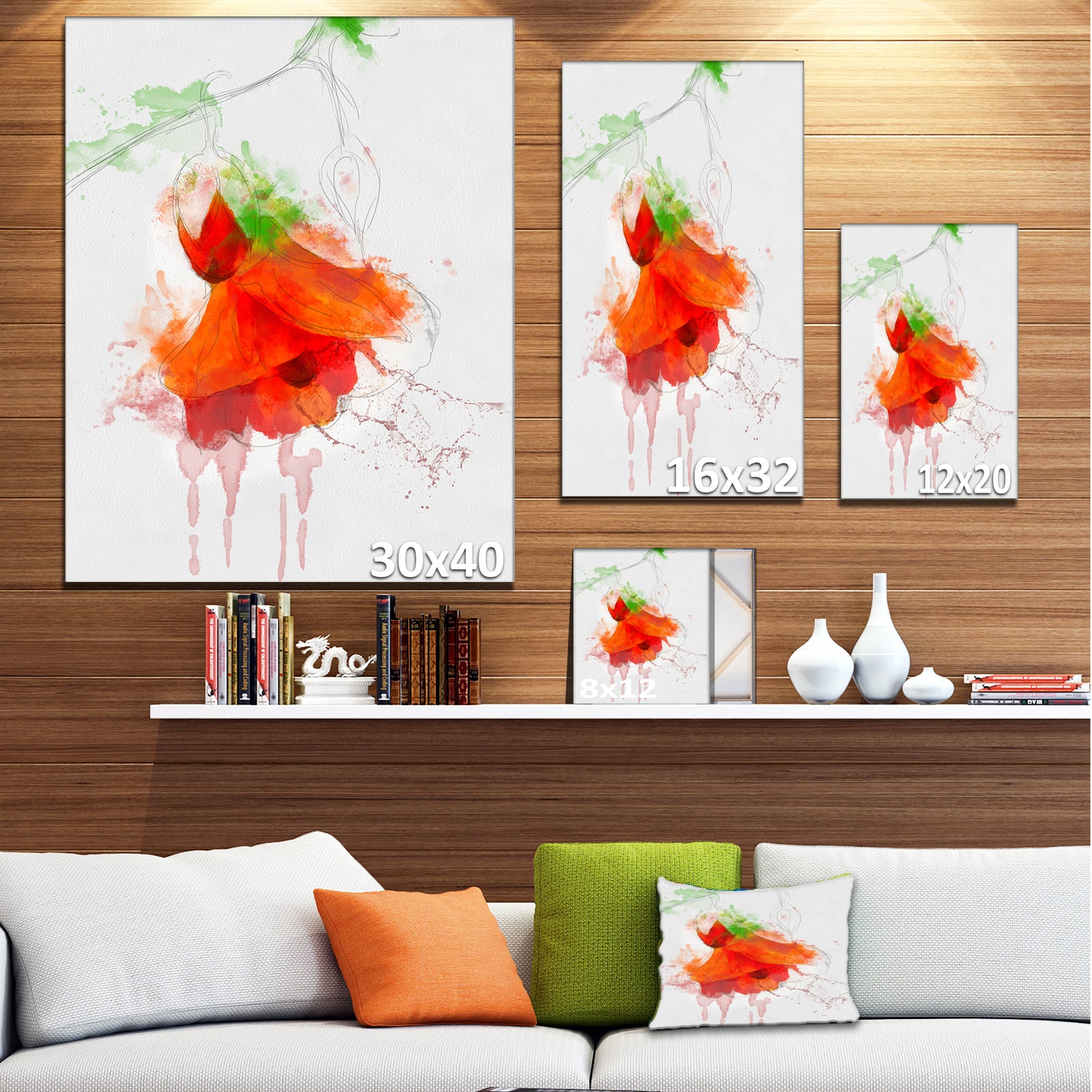 Red Rose Watercolor Illustration - Modern Floral Canvas Wall Art
