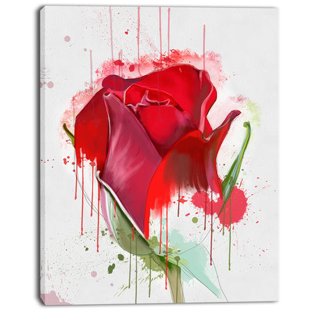 Colorful Red Rose Sketch Watercolor - Modern Floral Canvas Wall Art