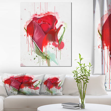 Colorful Red Rose Sketch Watercolor - Modern Floral Canvas Wall Art