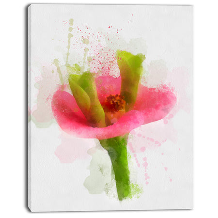 Green Red Flower Sketch Watercolor - Modern Floral Canvas Wall Art