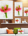 Green Red Flower Sketch Watercolor - Modern Floral Canvas Wall Art