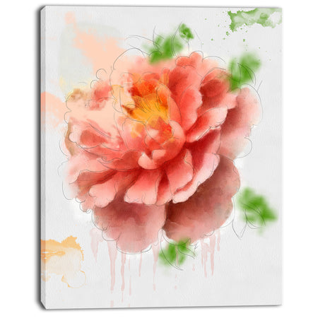 Light Red Rose Sketch Watercolor - Modern Floral Canvas Wall Art