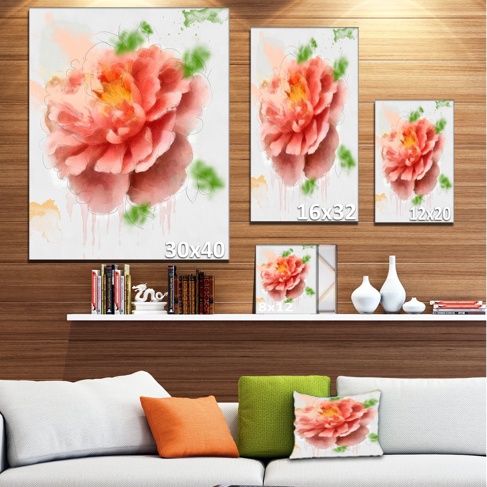 Light Red Rose Sketch Watercolor - Modern Floral Canvas Wall Art