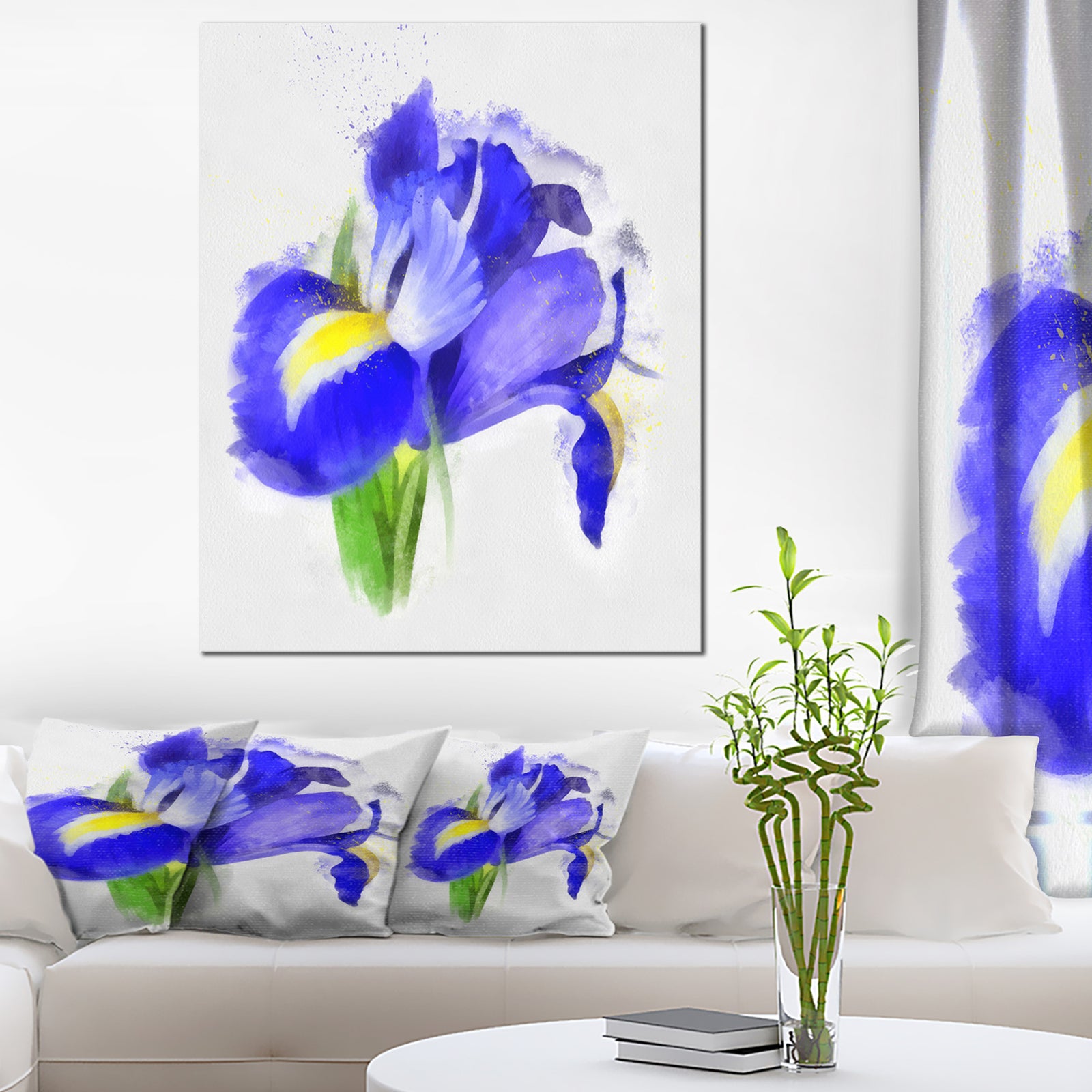 Bloomy Blue Watercolor Rose - Modern Floral Canvas Wall Art