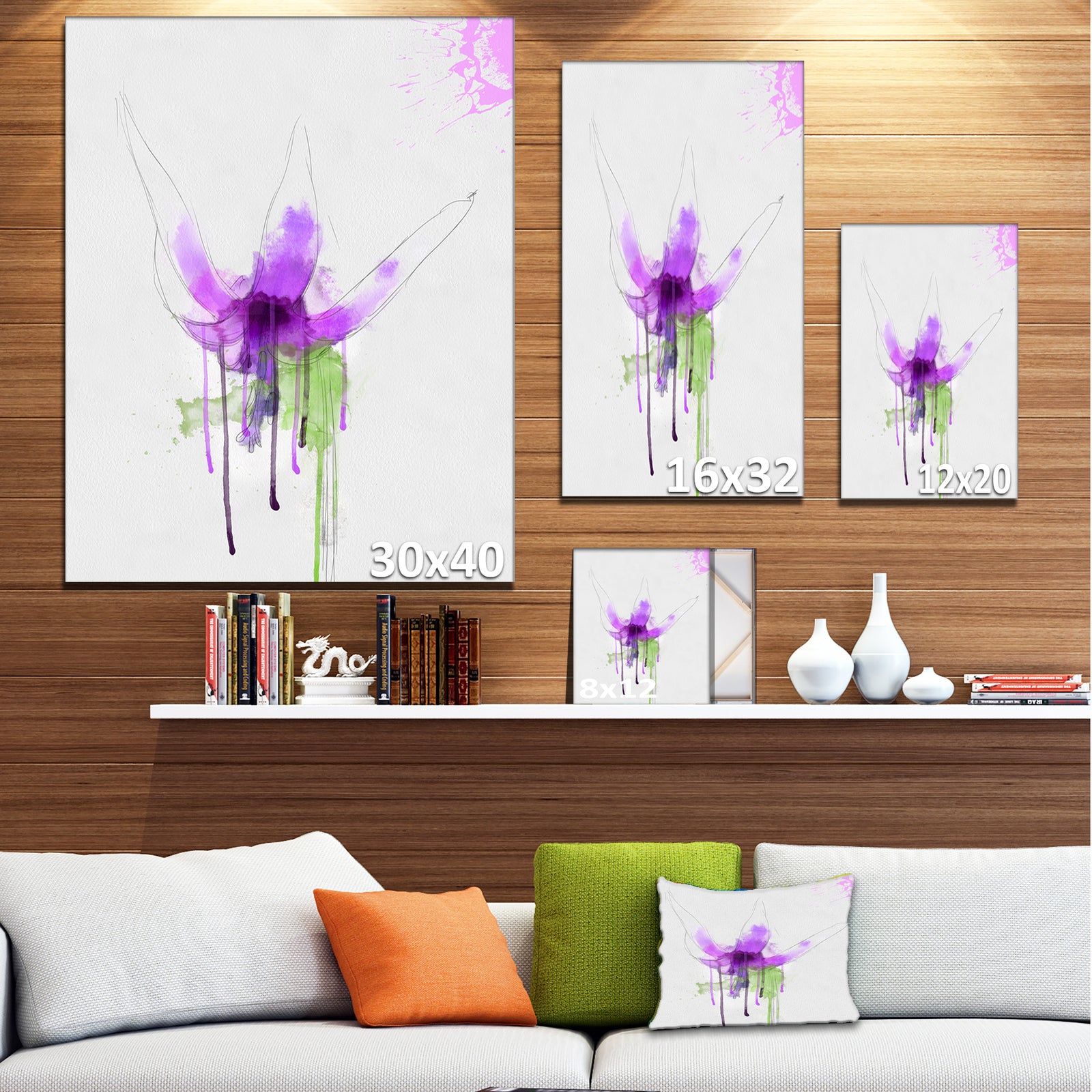 Purple Flower with Green Splash - Modern Floral Canvas Wall Art
