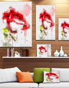 Red Rose Sketch with Red Splashes - Large Floral Canvas Artwork