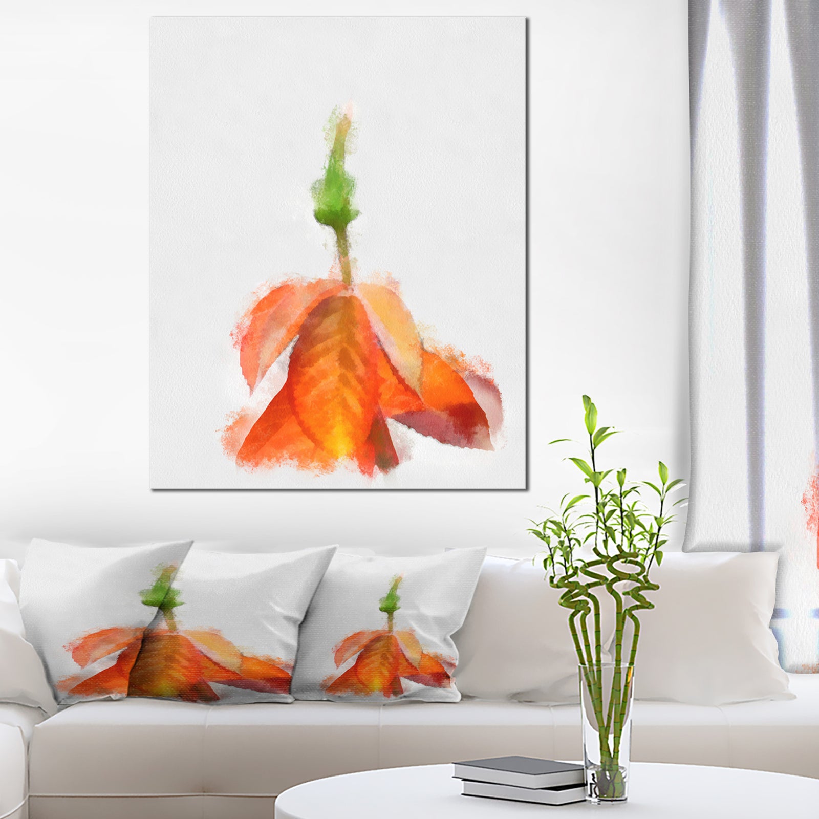Rose Flower Stem with Shed Petals - Large Floral Canvas Artwork