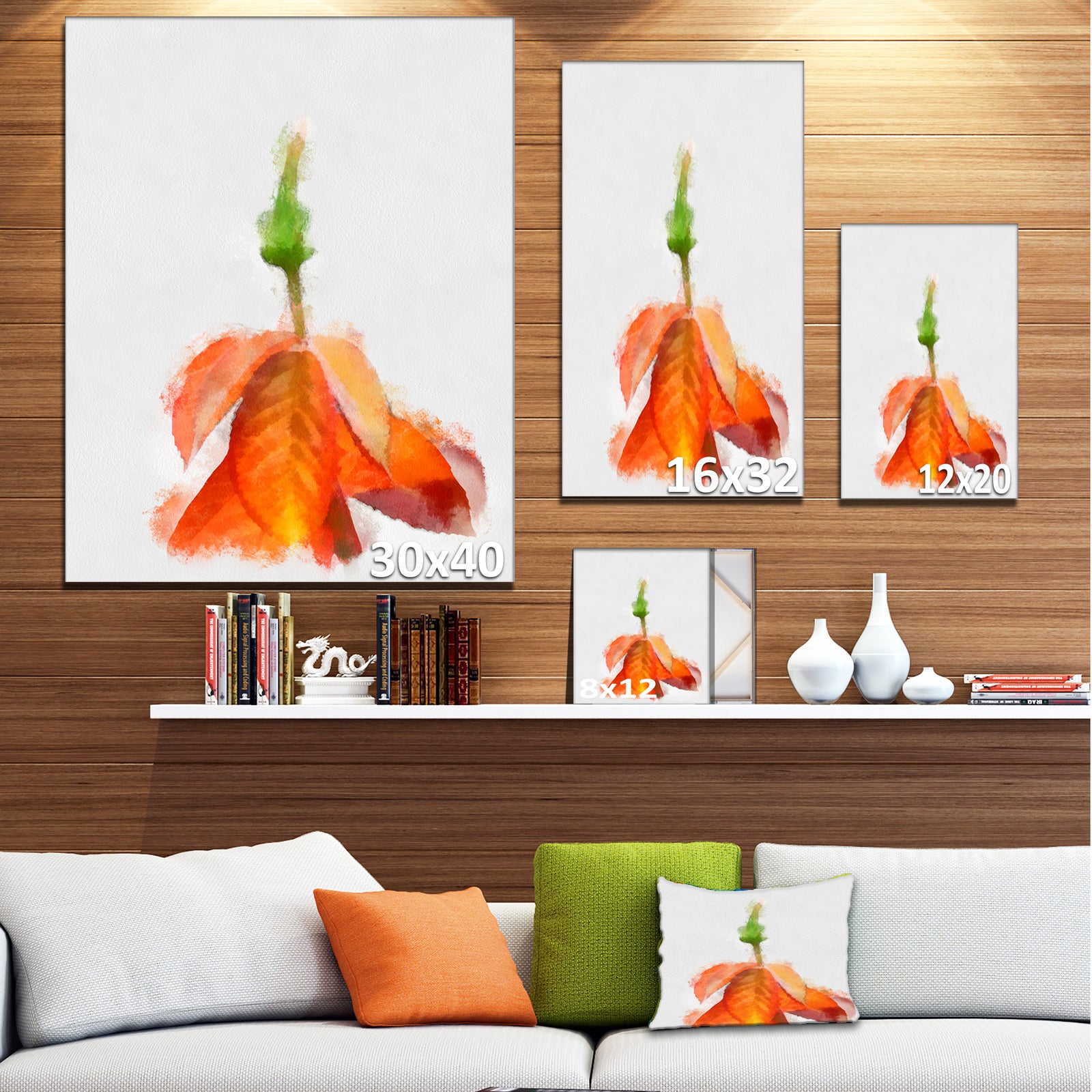 Rose Flower Stem with Shed Petals - Large Floral Canvas Artwork