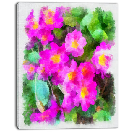 Pink Little Flowers with Green Leaves - Large Floral Canvas Artwork