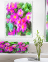 Pink Little Flowers with Green Leaves - Large Floral Canvas Artwork