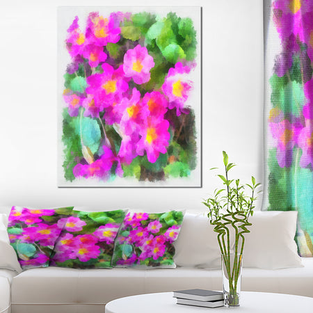 Pink Little Flowers with Green Leaves - Large Floral Canvas Artwork