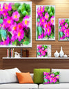 Pink Little Flowers with Green Leaves - Large Floral Canvas Artwork