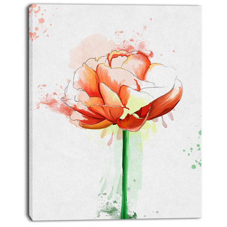 Rose with Stem and Paint Splashes - Large Floral Canvas Artwork