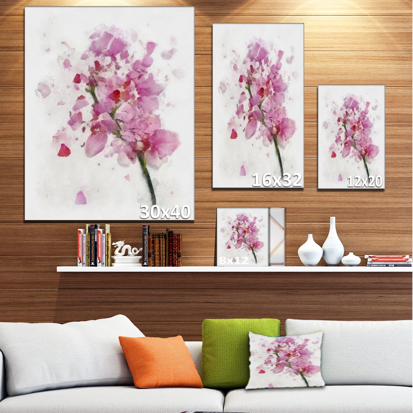 Pink Flower with Falling Petals - Large Floral Canvas Artwork