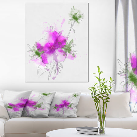 Purple Flower Sketch with Stem - Large Floral Canvas Artwork