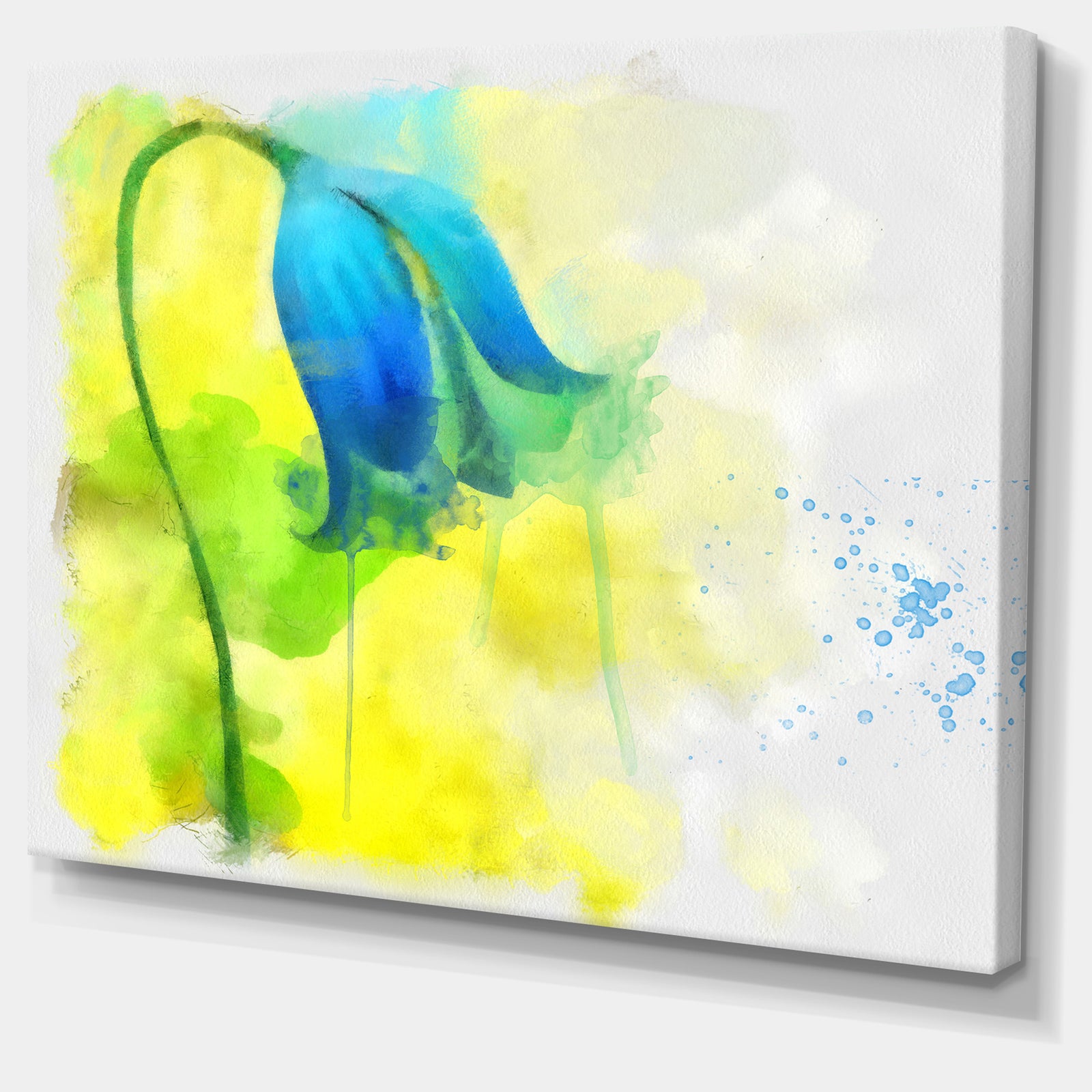 Blue Flower with Yellow Splashes - Large Floral Canvas Artwork