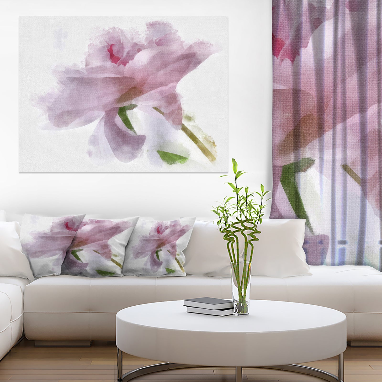 Light Blue Flower with Paint Splashes - Large Floral Canvas Artwork