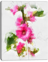 Pink Flower with Stem and Leaves - Large Floral Canvas Artwork