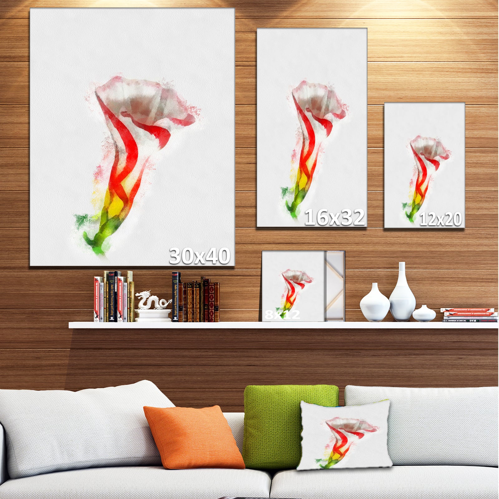 Colorful Bell Flower Sketch Watercolor - Large Floral Canvas Artwork