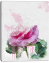 Pink Rose Stem with Paint Splashes - Large Floral Canvas Artwork