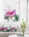 Pink Rose Stem with Paint Splashes - Large Floral Canvas Artwork