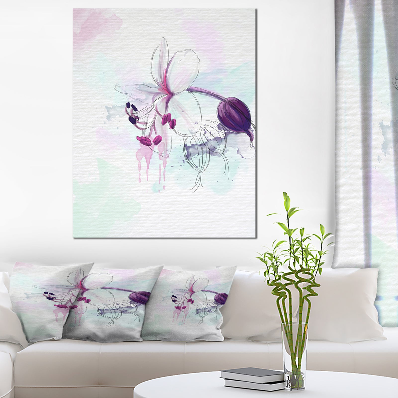 Beautiful Purple Flower with Splashes - Large Floral Canvas Artwork