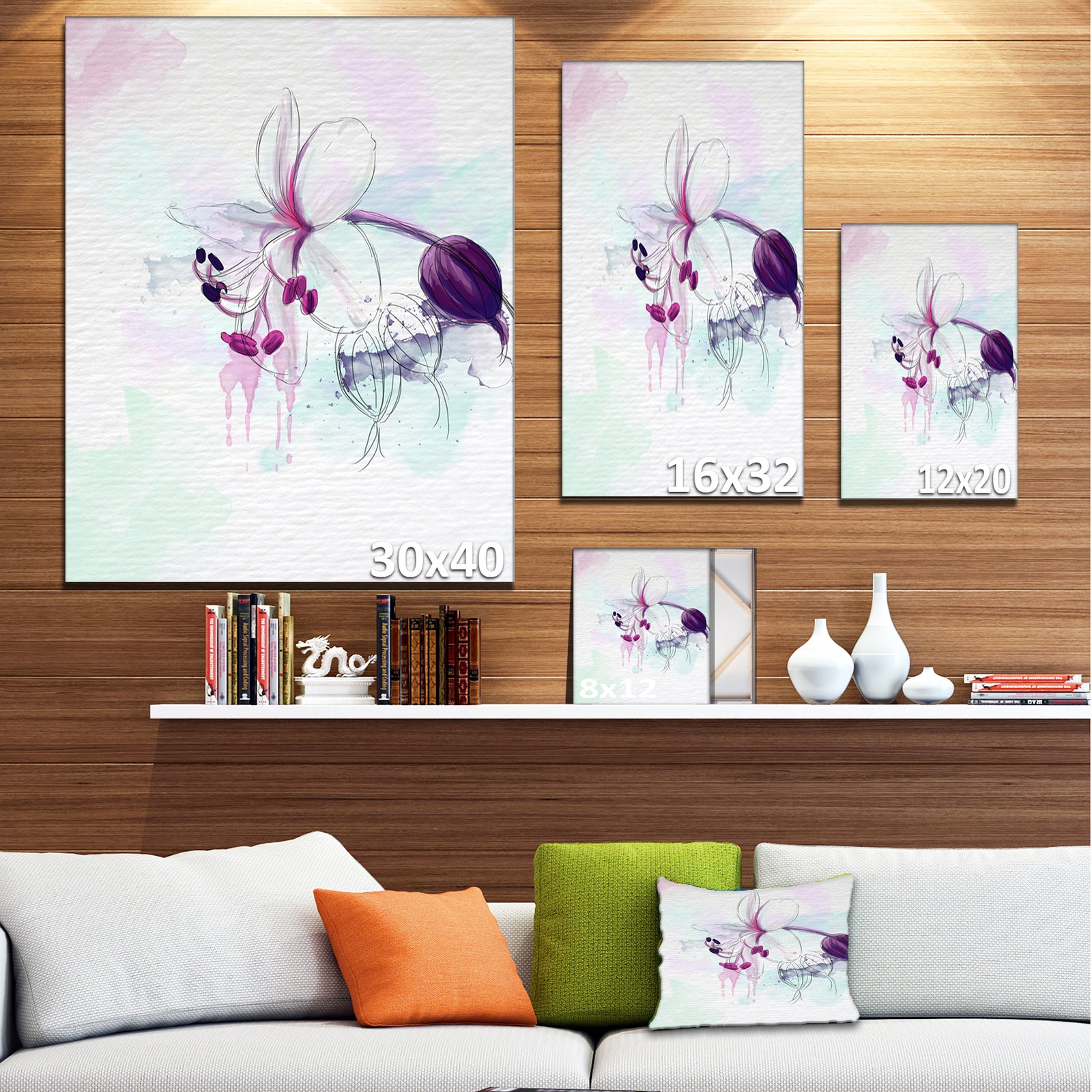 Beautiful Purple Flower with Splashes - Large Floral Canvas Artwork