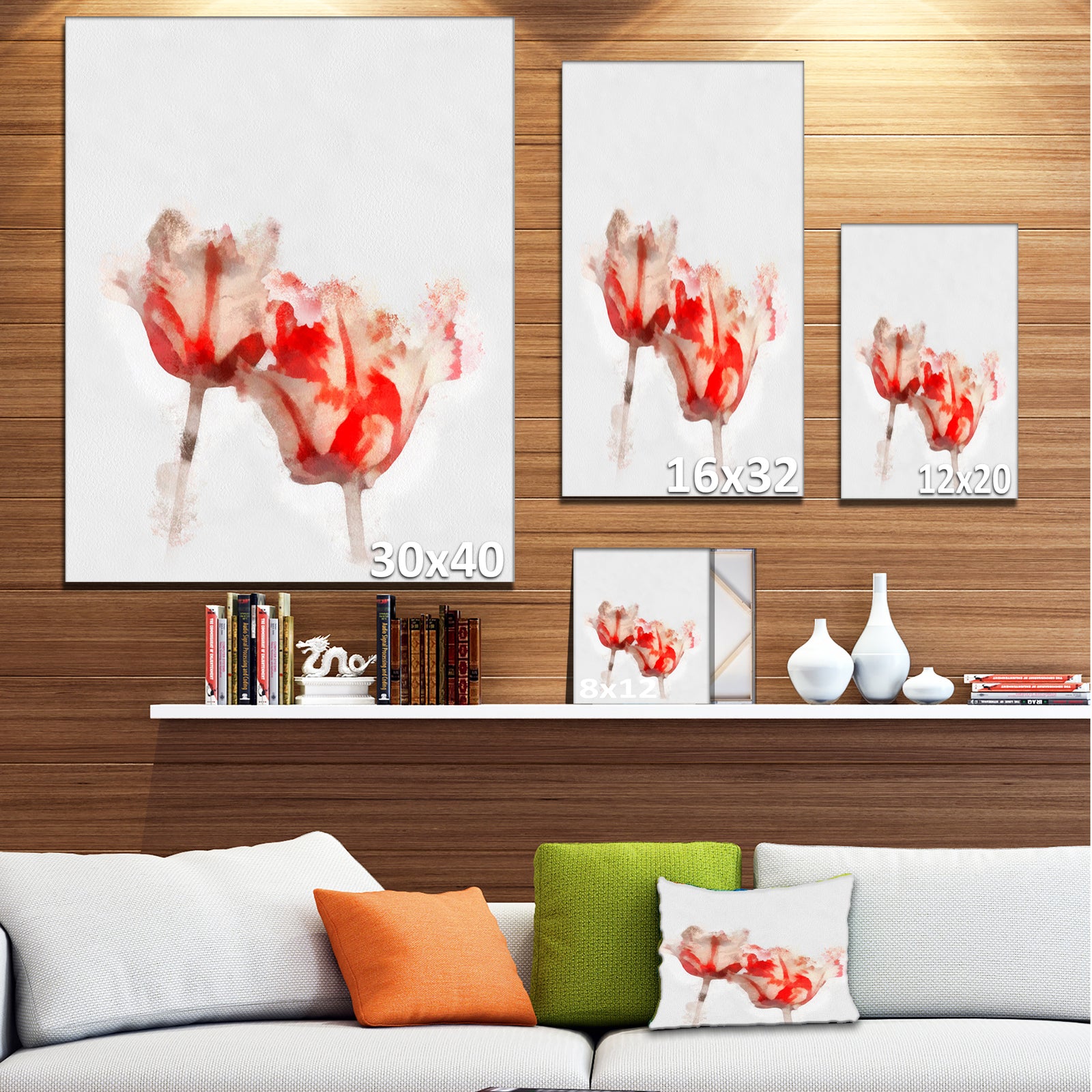 Colorful Watercolor Roses on White - Large Floral Canvas Artwork