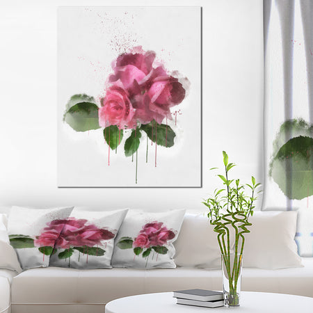 Bunch of Pink Roses with Leaves - Large Floral Canvas Artwork